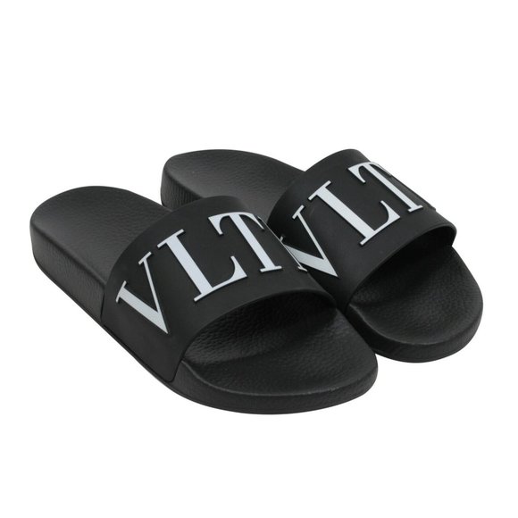 Valentino Garavani Mens Black White VLTN Logo Sandals Slides Flip Flops 46 US 13 - Picture 1 of 10